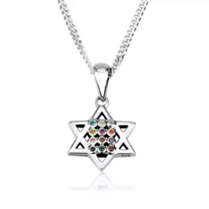 Sterling Silver Star of David Pendant with Hoshen — 12 Tribes Stones