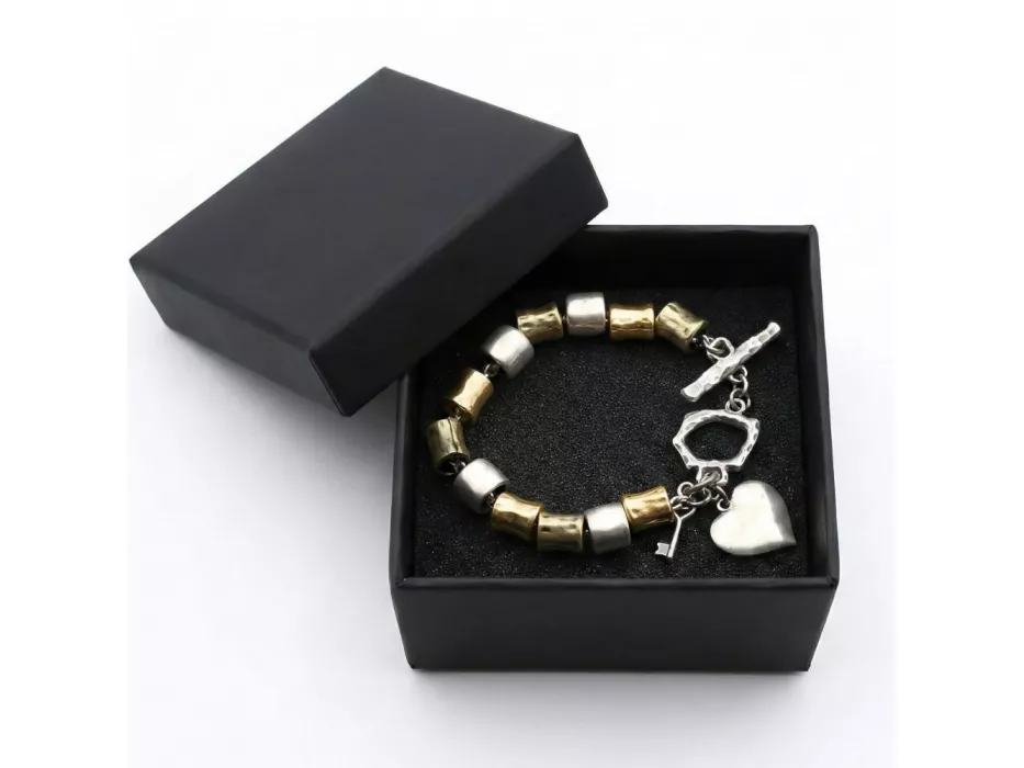 Gold & Silver Key and Heart Charm Bracelet — Anava, Made in Israel - Image 3