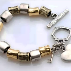 Gold & Silver Key and Heart Charm Bracelet — Anava, Made in Israel