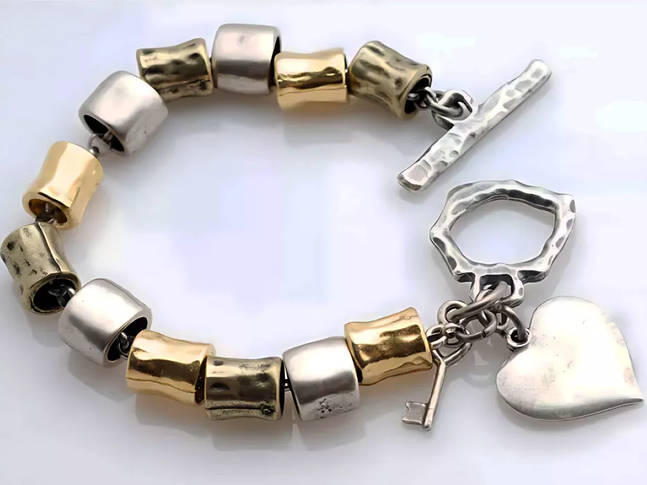 Gold & Silver Key and Heart Charm Bracelet — Anava, Made in Israel