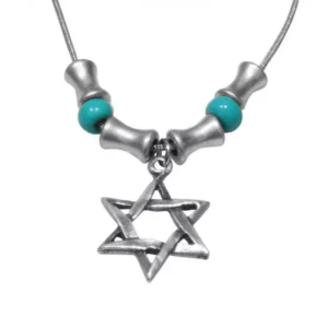 Silver Plated Star of David Necklace with Turquoise Beads — Anava