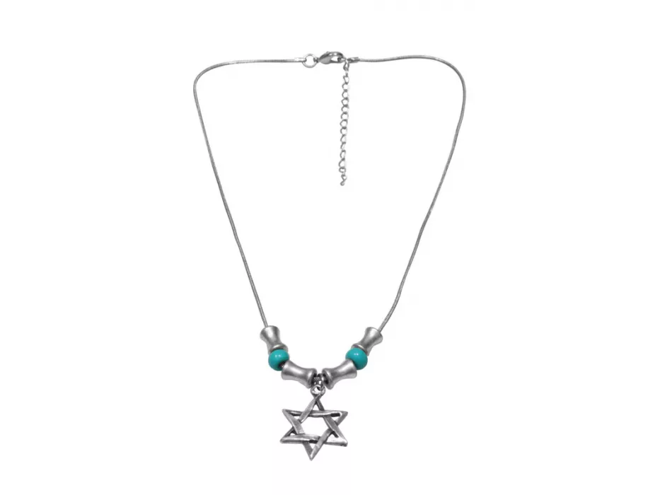 Silver Plated Star of David Necklace with Turquoise Beads — Anava - Image 2